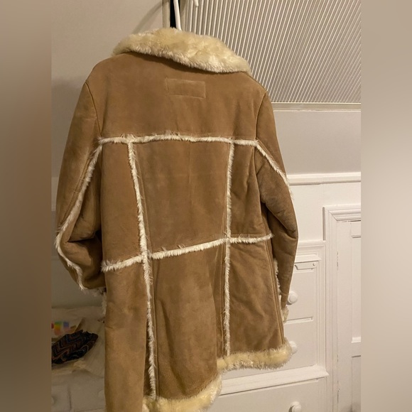 Steve Madden Tan/Beige Suede Leather w/Faux Fur Full Length Coat - Picture 4 of 10